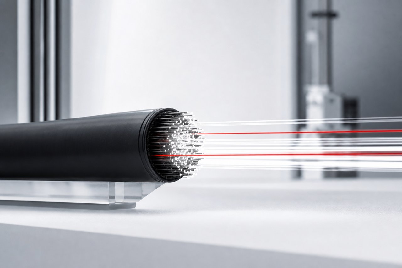 Lichtspuren in einem Glasfaserbündel als Sinnbild für Datenrate