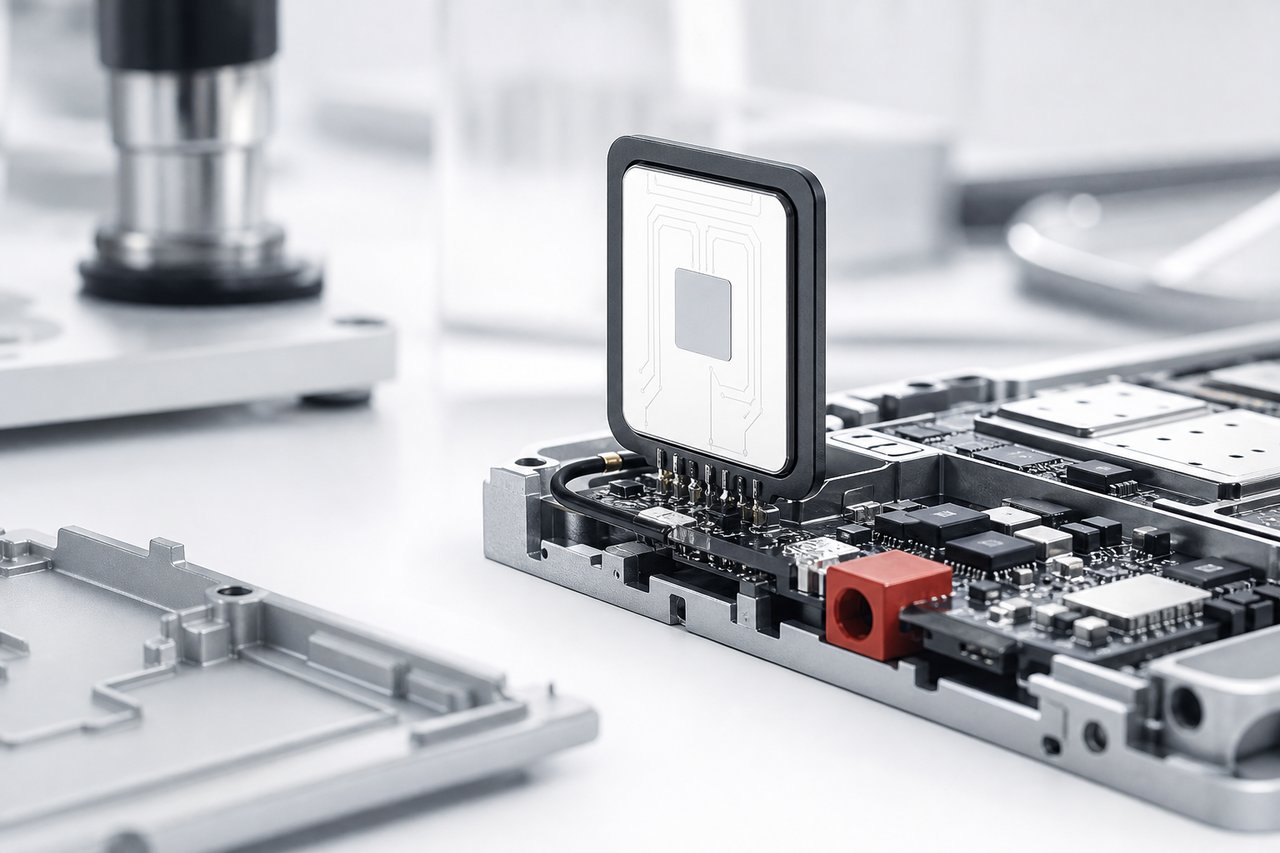5G Antennenmodul und Platine auf einem Labortisch